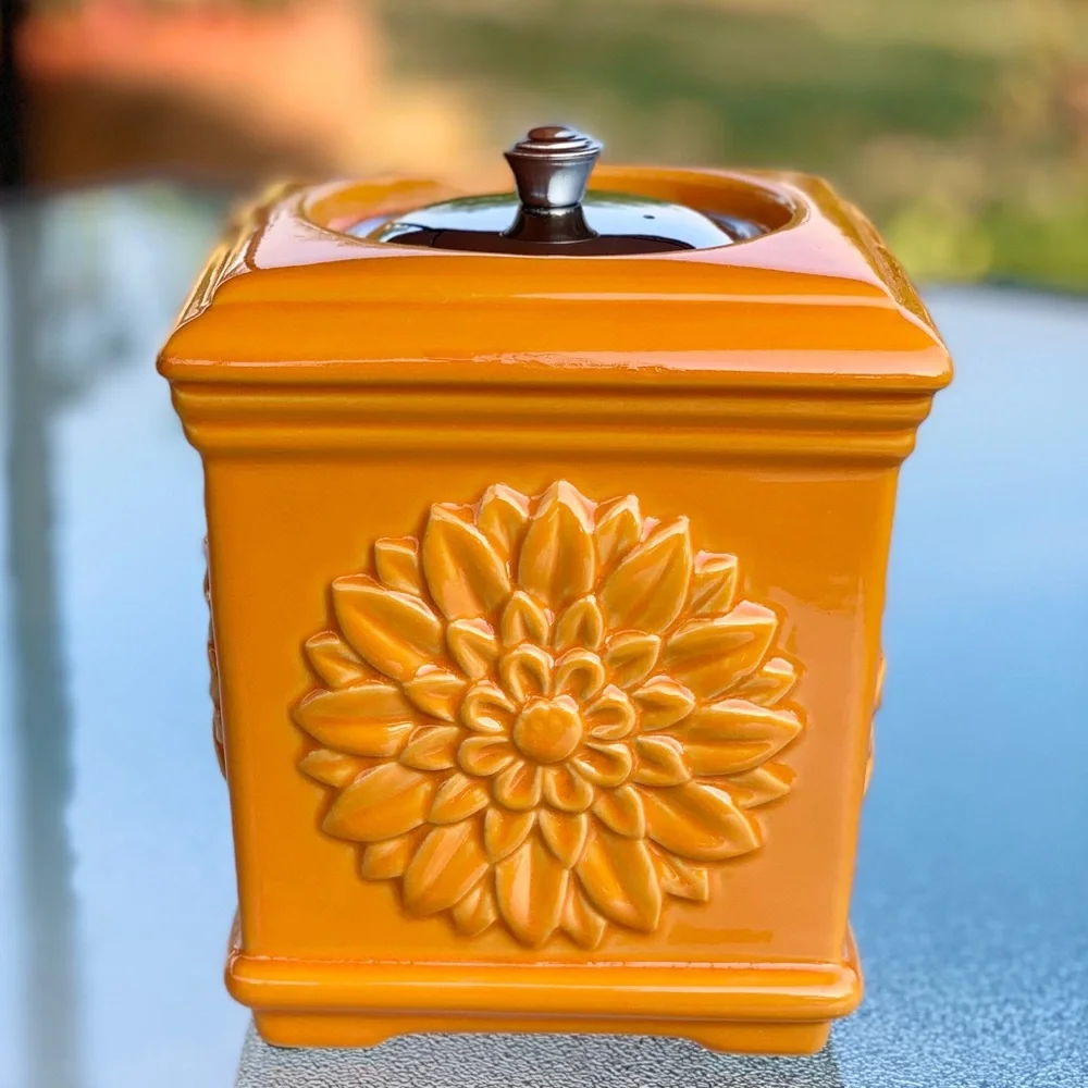 Wind Flame Orange Ceramic Sunflower Outdoor Table Top Torch Lamp
